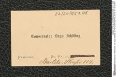 Nachlass Franz Steindachner, Visitenkarte von Hugo Schilling an Franz Steindachner, Inv.Nr. 451.08, Seite 1